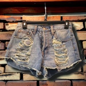 Minkpink Denim Shorts Distressed Faux Rips Tears Patches Women's Size Small